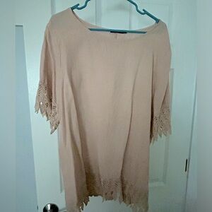 Blush linen lace trimmed blouse in women’s 1X.